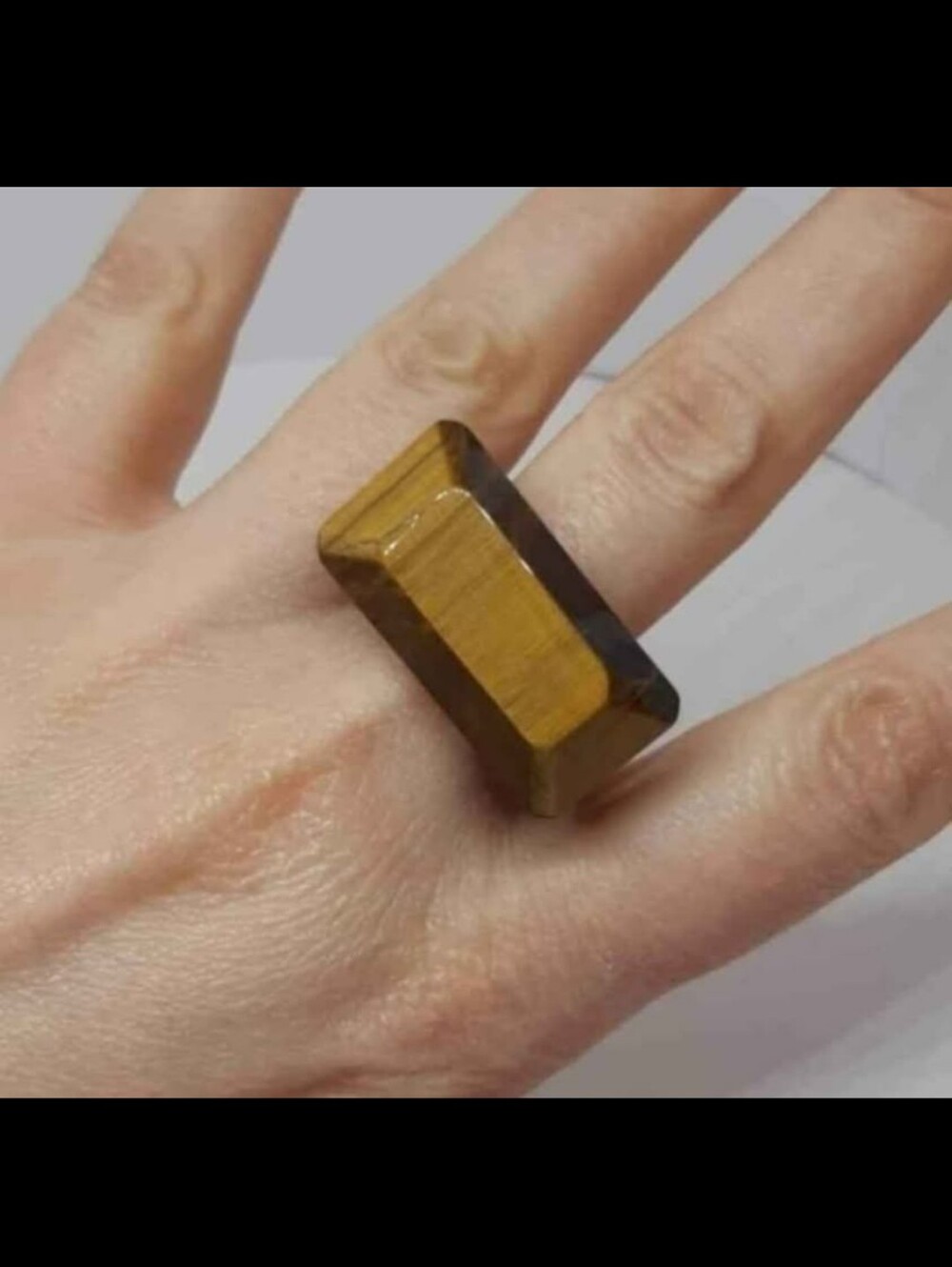 Chunky Rectangular Tiger's Eye Statement Ring - Golden Brown